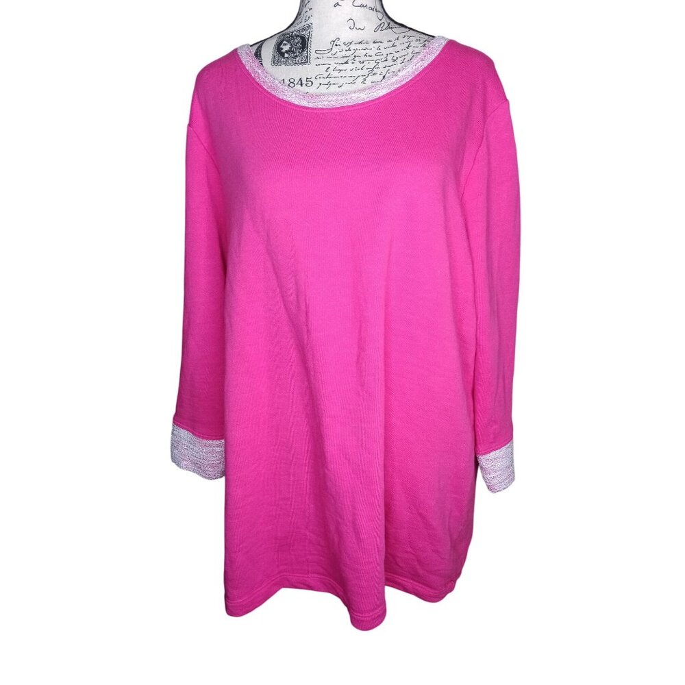 Fresh Produce 1X Papaya Pink Sunset Fresh Terry Sweatshirt, 3/4 Sleeve Bright